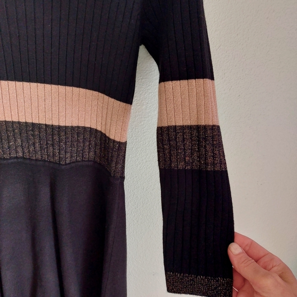 Eliza J Ribbed Fit & Flare Sweater Dress Pink shimmer black size.Large W… - Picture 8 of 10